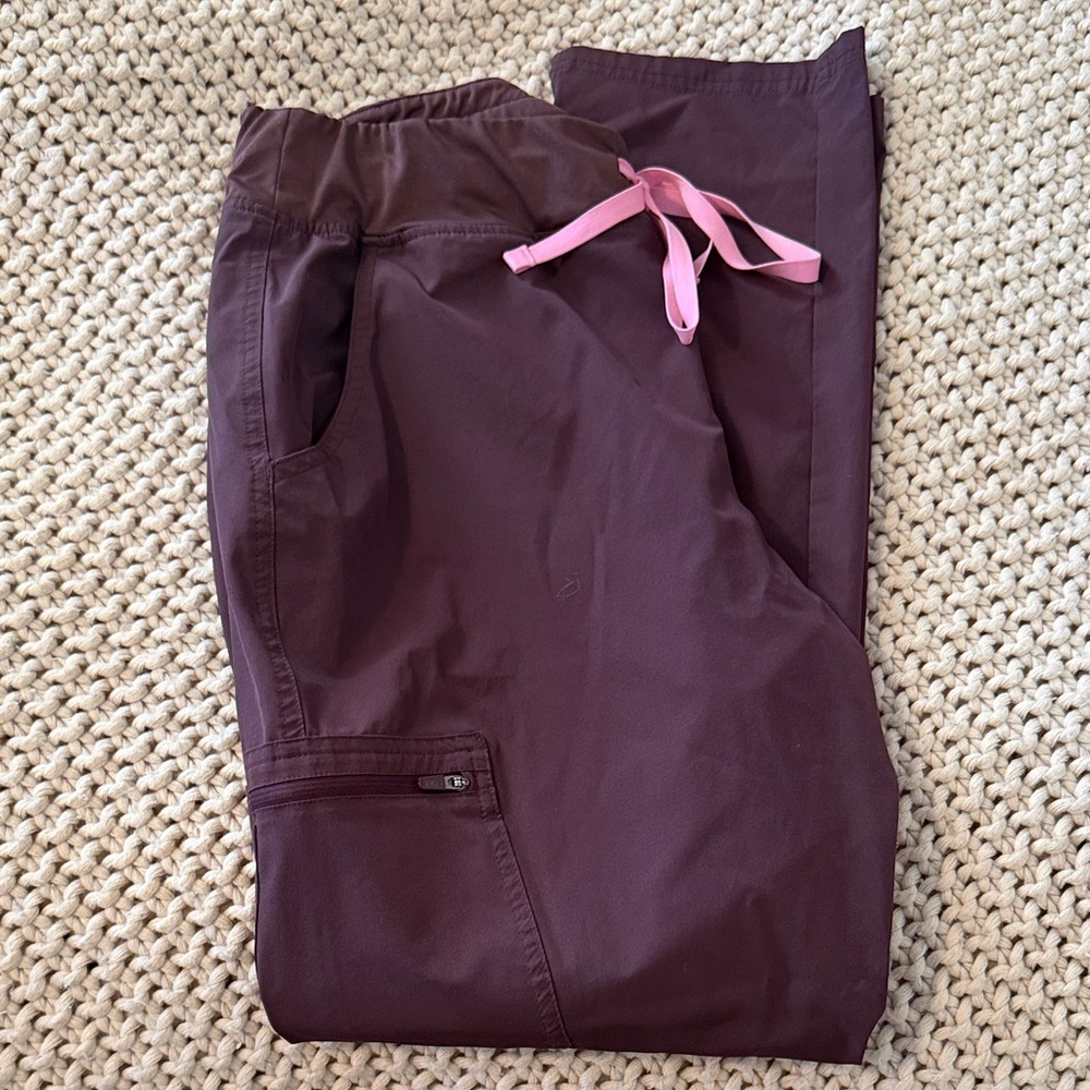 Figs Brown Scrubs with Pink Drawstring